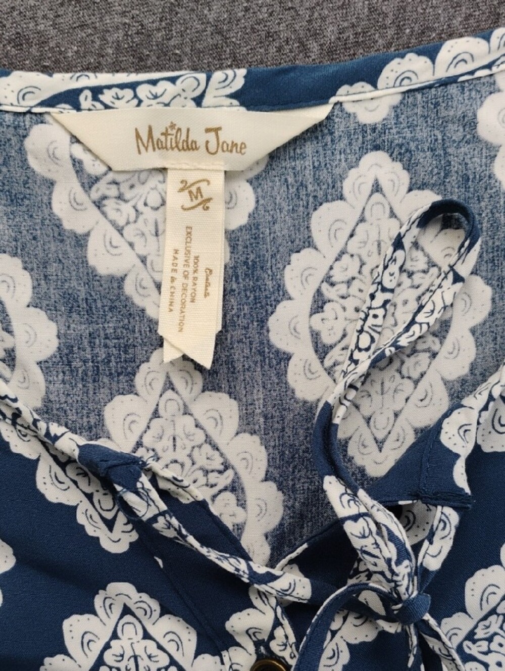 Matilda Jane Navy and White Printed Tunic with Tie Front - Picture 2 of 4